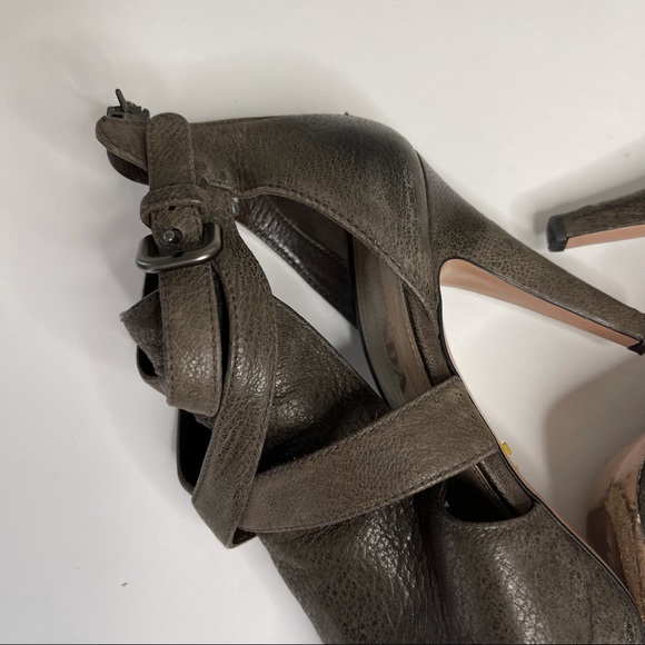 Prada Brown Suede Leather Cutout Peep-toe Stiletto Heels Platform Sz 37 Italy - Picture 10 of 14